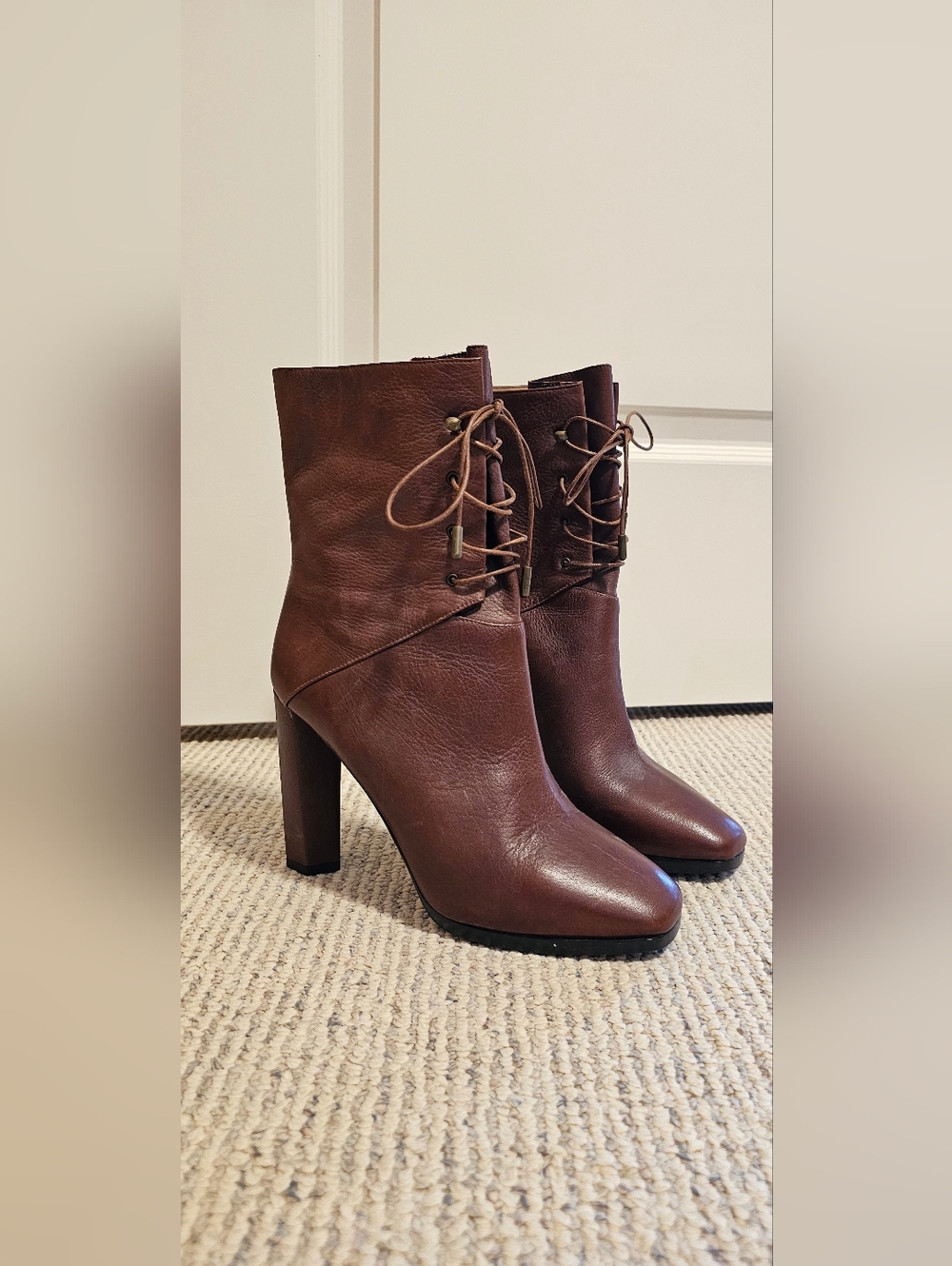 DVF Brown Lace-Up Heeled Ankle Boots 8B